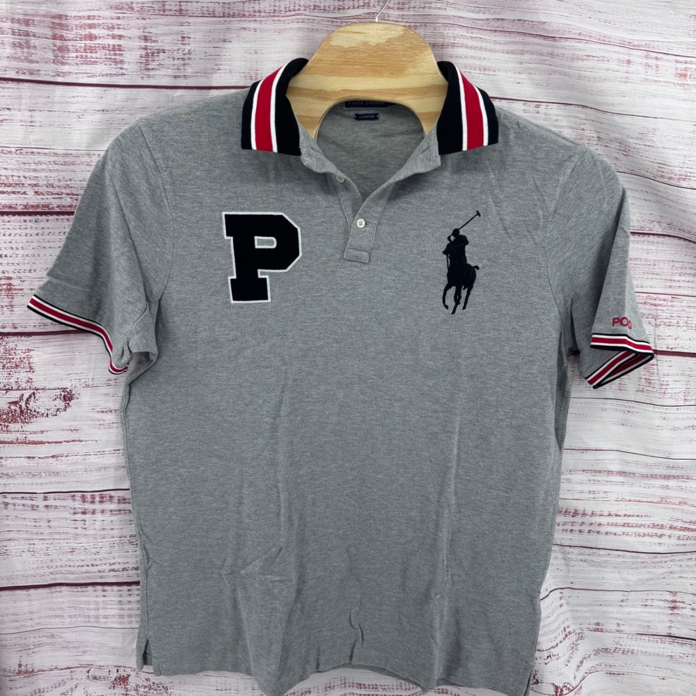Polo Ralph Lauren Polo Shirt Mens XL Gray Big Pony Varsity P Patch Classic Fit